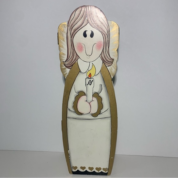 Wooden Painted Christmas Foldable Angels Screen 1995 ABC Distributing, Inc. Vtg - Picture 9 of 10
